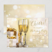 Invitation Fête de fin d'année élégante au Champagne doré (Devant / Derrière)
