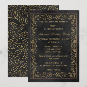 Invitation Fête de fin d'année élégante Black Gold Corporate