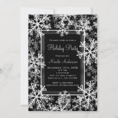 Invitation Fête de fin d'année Flocons de neige noir et blanc (Devant)