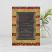Invitation Fête de fin d'année Moderne Marbre Rouge et Flocon (Debout devant)