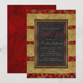 Invitation Fête de fin d'année Moderne Marbre Rouge et Flocon (Devant / Derrière)