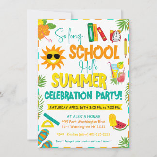 Invitation Fête de fin d'année scolaire Adieu l'école, bonjou