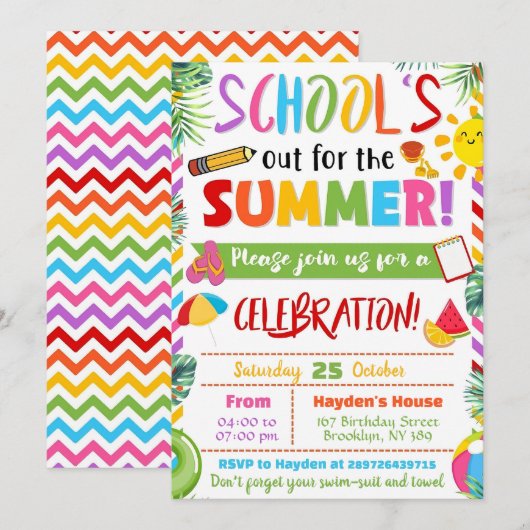 Invitation Fête de fin d'année scolaire modifiable Fête de dé (Devant / Derrière)