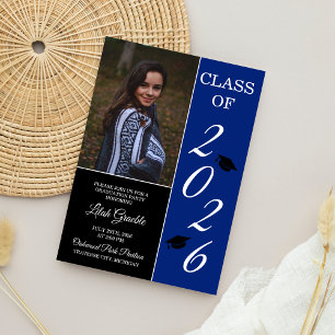 Invitation Fête de fin d'études 2026 Casquette d'étudiant Ble