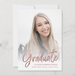 Invitation Fête de fin d'études 2026 Photo Rose Gold Écriture