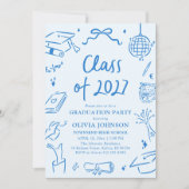 Invitation Fête de fin d'études 2027 à la main en bleu (Devant)