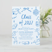 Invitation Fête de fin d'études 2027 à la main en bleu (Debout devant)