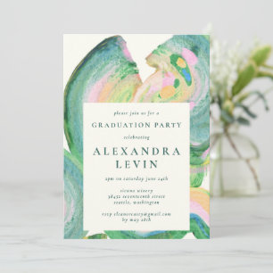 Invitation Fête de fin d'études Abstrait Pinceau Rose Vert
