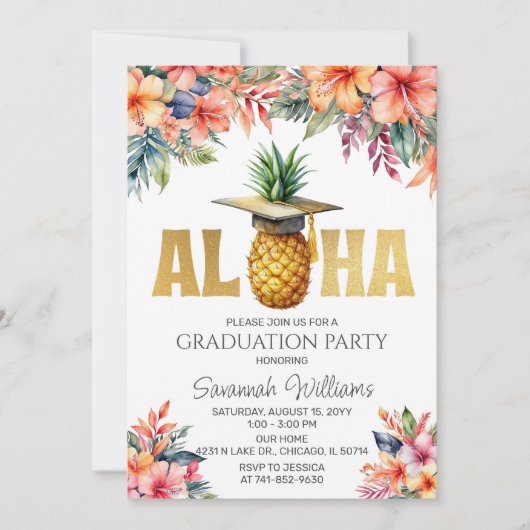 Invitation Fête de fin d'études Aloha (Devant)