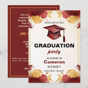 Invitation 🎓Fête de fin d'études aquarelle toque d'universit