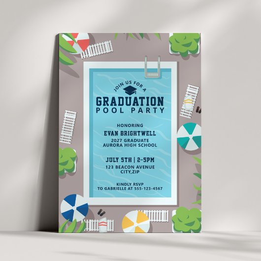 Invitation Fête de fin d'études au bord de la piscine moderne