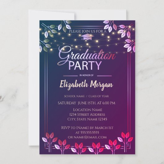 Invitation Fête de fin d'études aux feuilles d'arbre élégante (Devant)