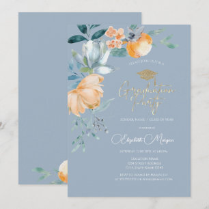 Invitation Fête de fin d'études aux fleurs aquarelles bleu po