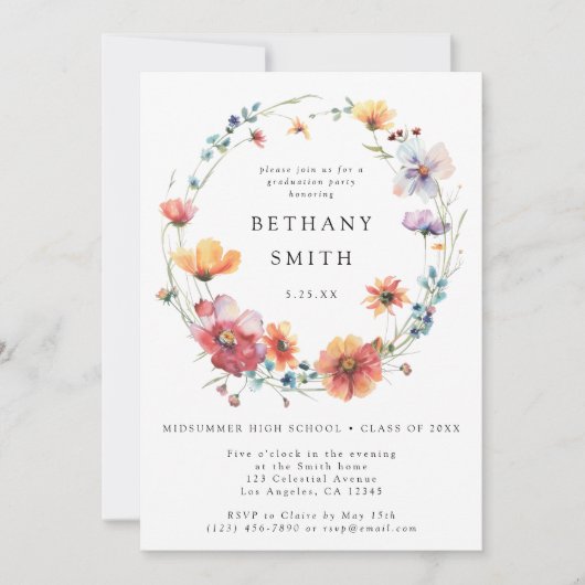 Invitation Fête de fin d'études aux fleurs sauvages (Devant)