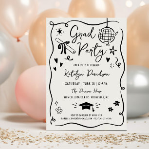 Invitation Fête de fin d'études avec Doodle Dessiné à la Main