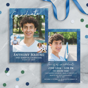 Invitation Fête de fin d'études avec photo à rayures à l'aqua