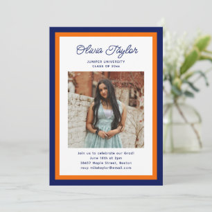 Invitation Fête de fin d'études avec photo de bordure bleue m