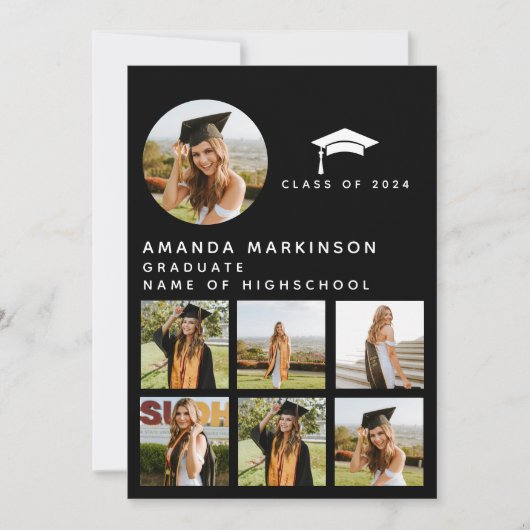 Invitation Fête de fin d'études avec profil noir et blanc mod (Devant)