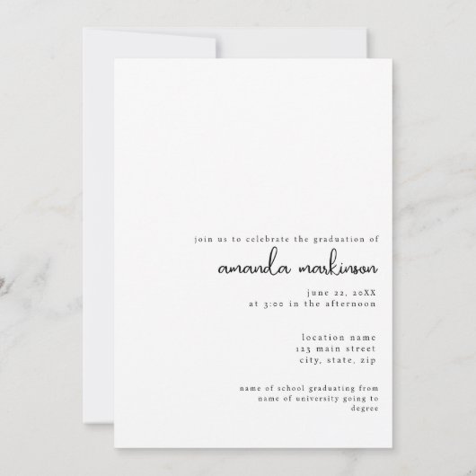 Invitation Fête de fin d'études avec profil noir et blanc mod (Dos)