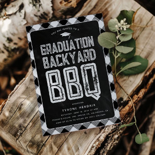 Invitation Fête de fin d'études BBQ à carreaux noirs Bûcheron