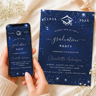 Invitation Fête de fin d'études bleu marine 2026