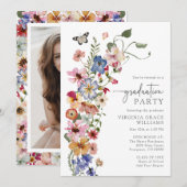 Invitation Fête de fin d'études Bohème aux fleurs sauvages (Devant / Derrière)