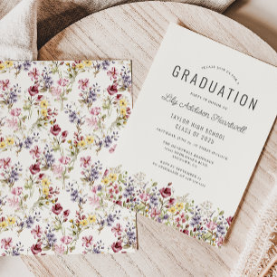 Invitation Fête de fin d'études Bohème motif fleurs sauvages