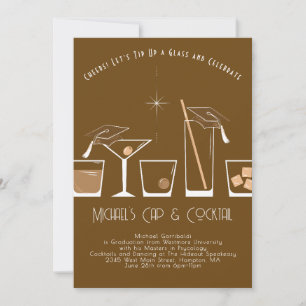Invitation Fête de fin d'études Casquette et Cocktail Marron