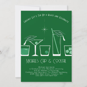 Invitation Fête de fin d'études Casquette et Cocktail Vert fo