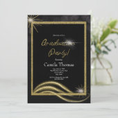 Invitation Fête de fin d'études chic avec paillettes dorées  (Debout devant)