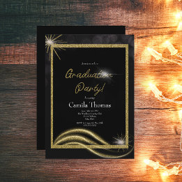 Invitation Fête de fin d'études chic avec paillettes dorées