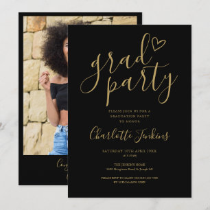 Invitation Fête de fin d'études chic or Script photo or Fête
