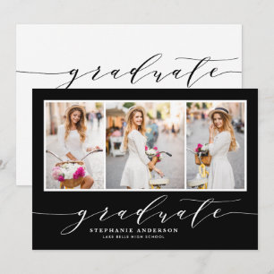 Invitation Fête de fin d'études Dainty Script Trois Photos No