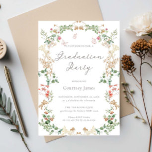 Invitation Fête de fin d'études dans un jardin élégant de fle