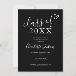 Invitation Fête de fin d'études de classe noire et blanche