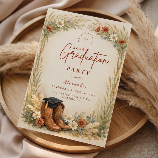Invitation Fête de fin d'études de Cowgirl Rustique