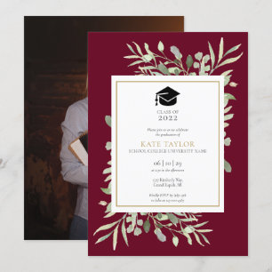 Invitation Fête de fin d'études de photo de verdure élégante