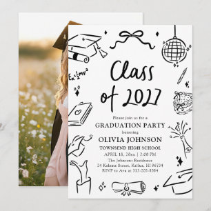 Invitation Fête de fin d'études dessinée à la main de la prom