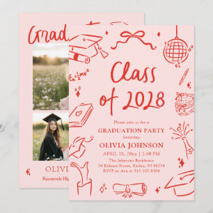 Invitation Fête de fin d'études dessinée à la main de la prom