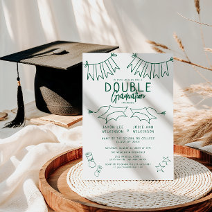Invitation Fête de fin d'études double Trendy Green Doodle