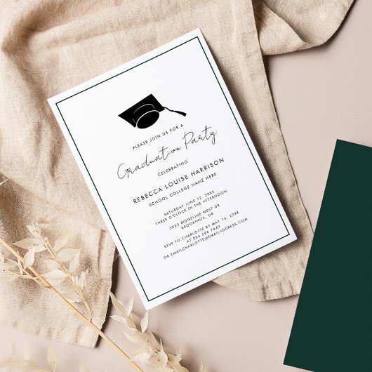 Invitation Fête de fin d'études Élégant Script Vert Grad 2026