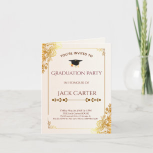 Invitation Fête de fin d'études Élégante avec Broderie dorée 