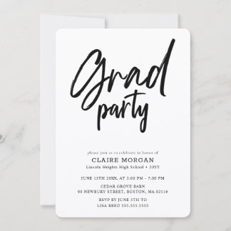 Invitation Fête de fin d'études élégante en noir et écriture 