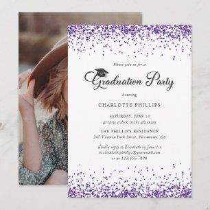 Invitation Fête de fin d'études élégante et violette avec pho