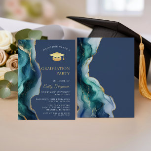 Invitation Fête de fin d'études en Agate et Saphir Bleu Éléga