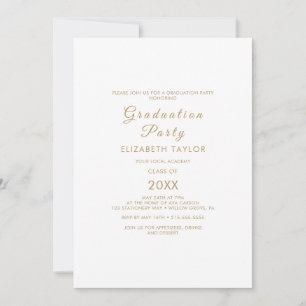 Invitation Fête de fin d'études en calligraphie dorée élégant