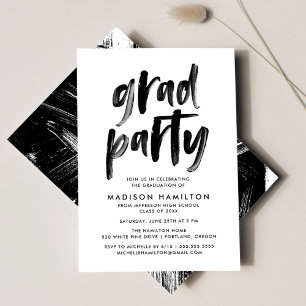 Invitation Fête de fin d'études en noir et blanc avec écritur