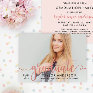 Invitation Fête de fin d'études en Rose Gold avec texte de di