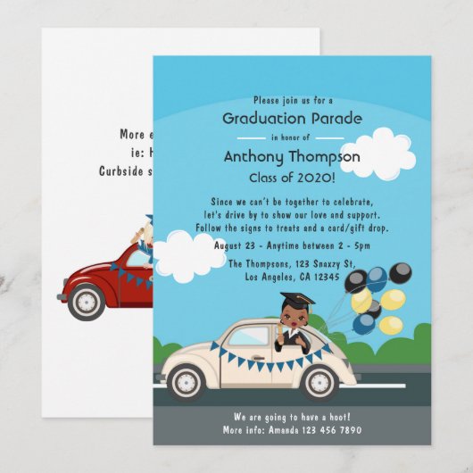 Invitation Fête de fin d'études en voiture (Devant / Derrière)