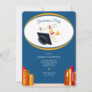Invitation Fête de fin d'études entre livres
